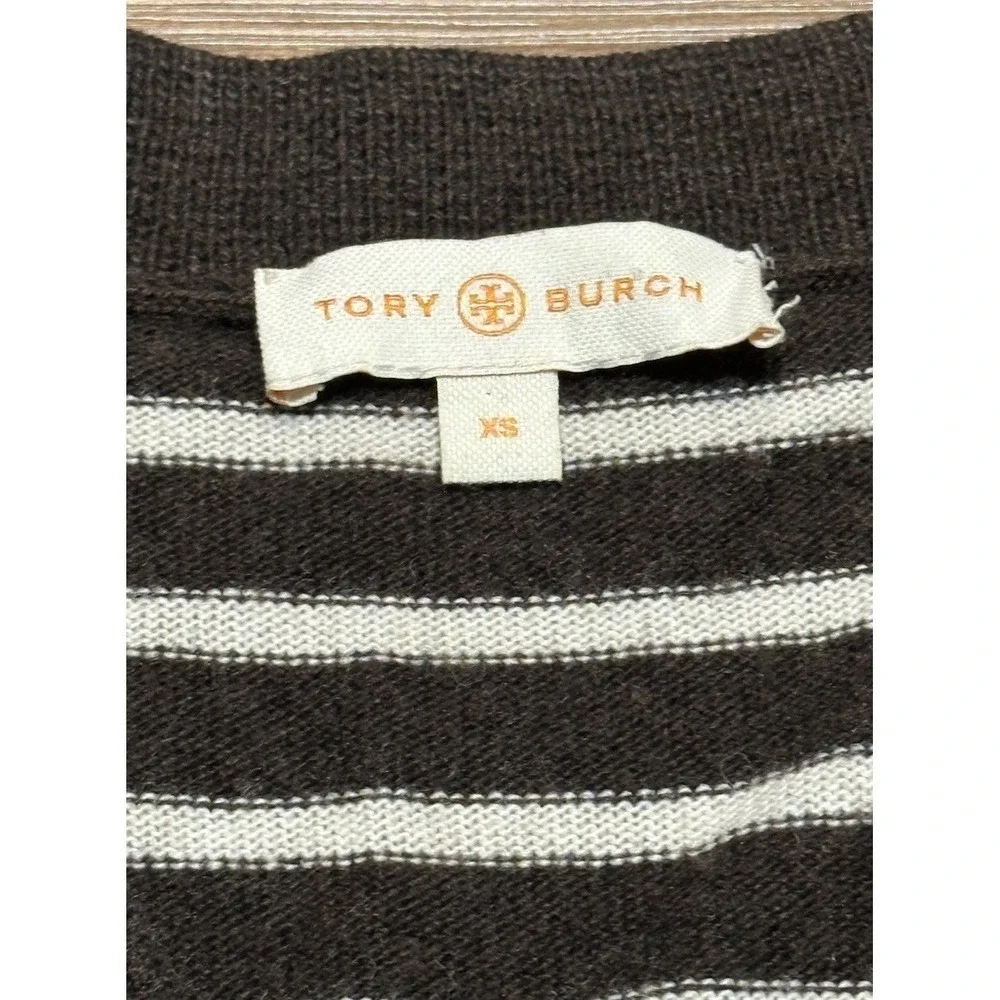 Tory Burch Felicia Tunic Striped Sweater Wool/Cashmere Blend Brown Sz XS